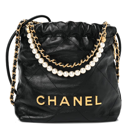 Chanel Shiny Crumpled Calfskin Quilted Pearl Mini Chanel 22 Black 1 of 10