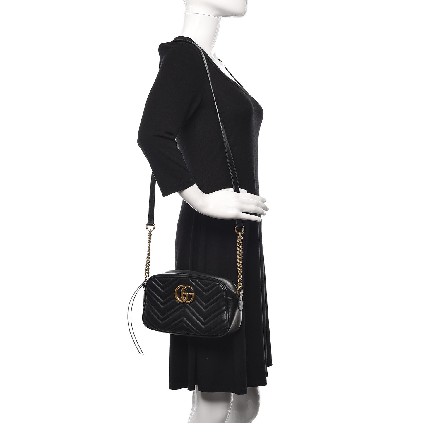 Calfskin Matelasse Small GG Marmont Chain Shoulder Bag Black