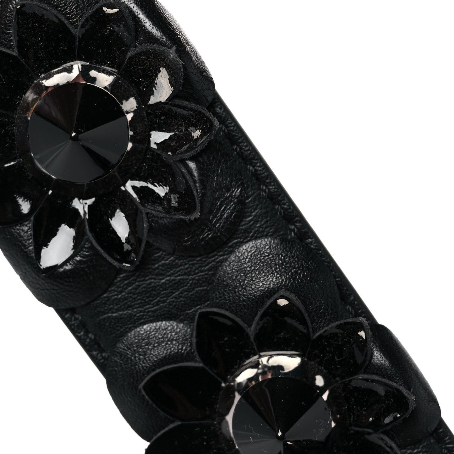 Vitello Dolce Nappa Patent Flowerland Studded Strap You Black
