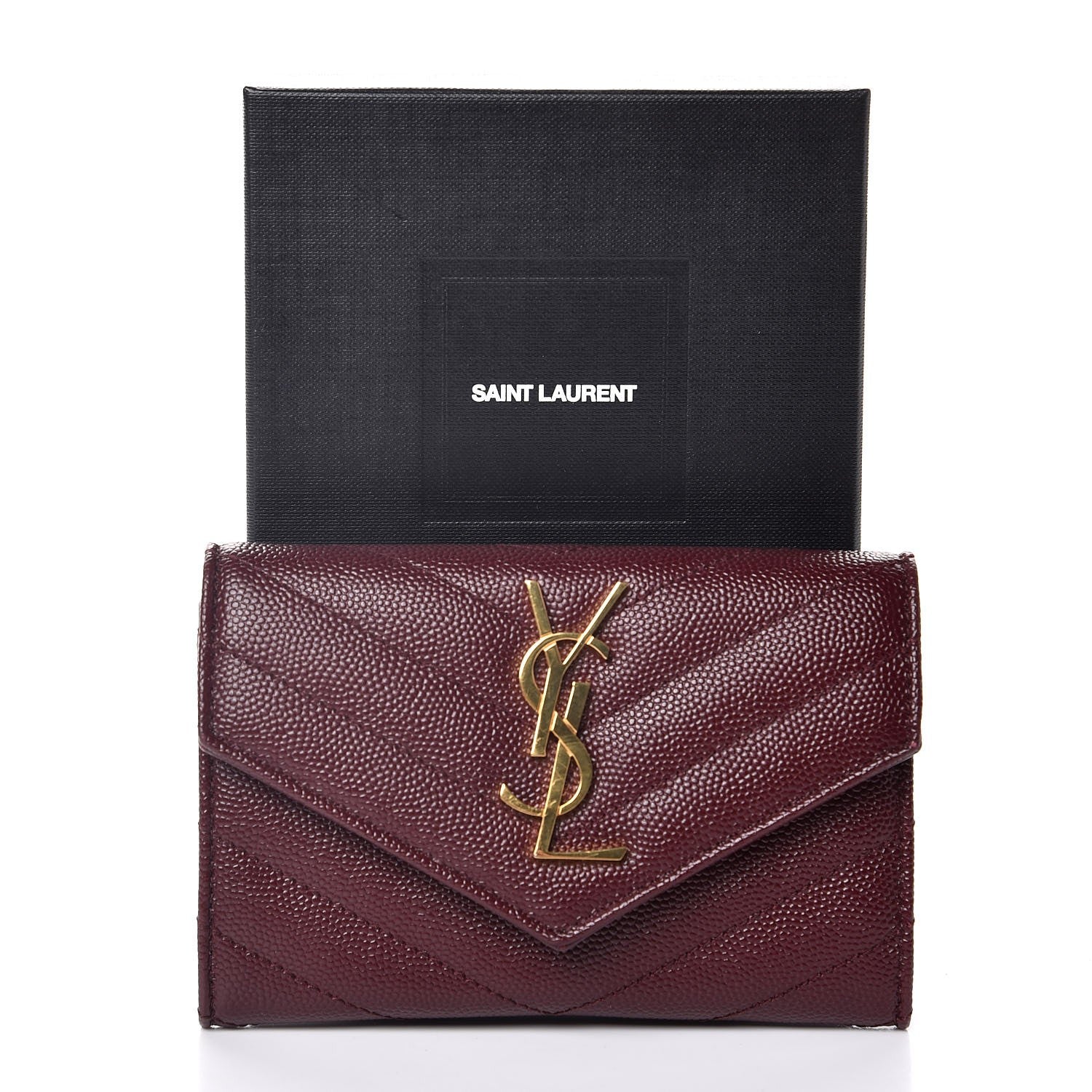 Saint Laurent Grain De Poudre Matelasse Chevron Small Monogram Envelope Wallet Bordeaux 8 of 8