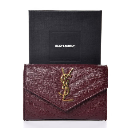 Saint Laurent Grain De Poudre Matelasse Chevron Small Monogram Envelope Wallet Bordeaux 8 of 8