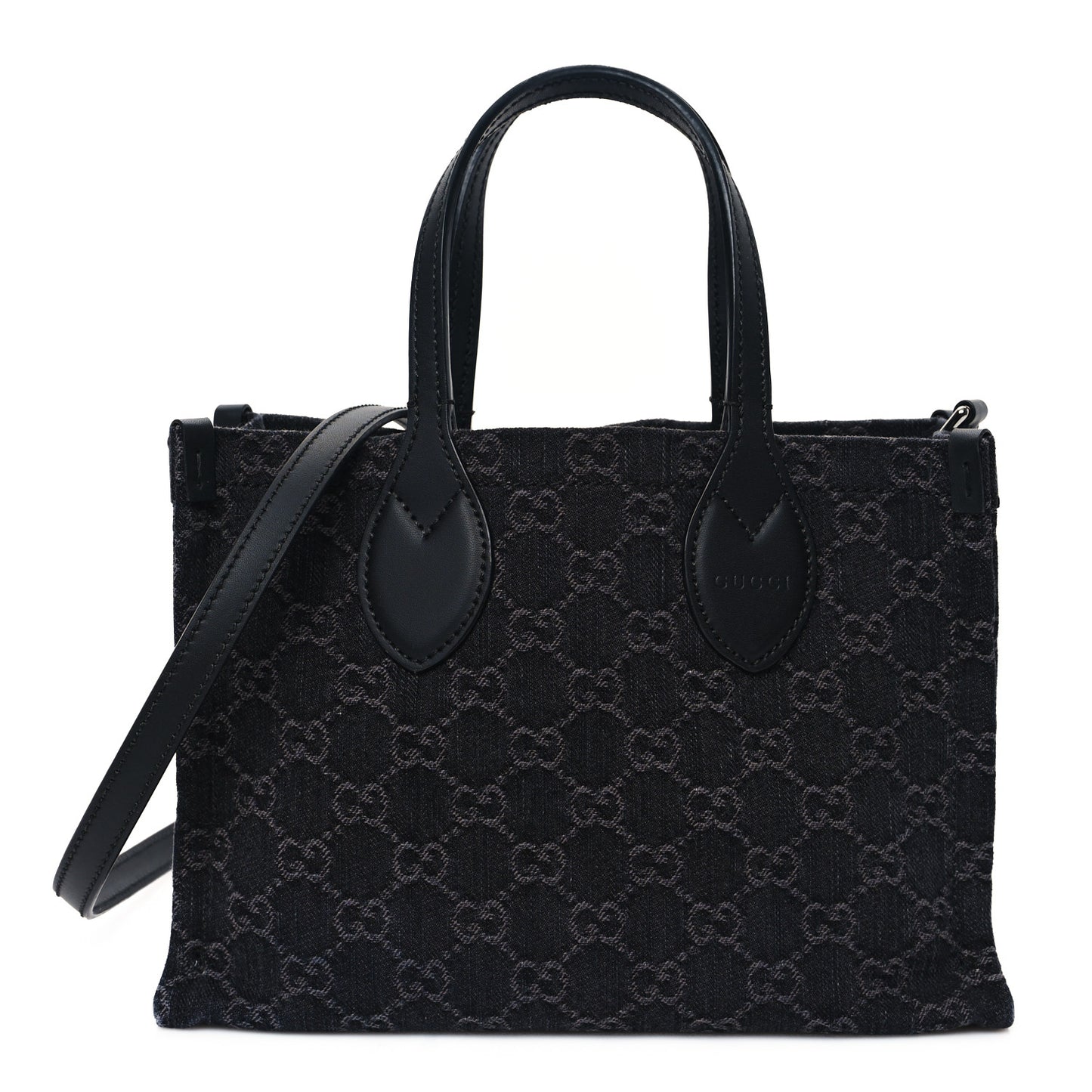 Denim Ophidia GG Monogram Tote Medium Black Grey