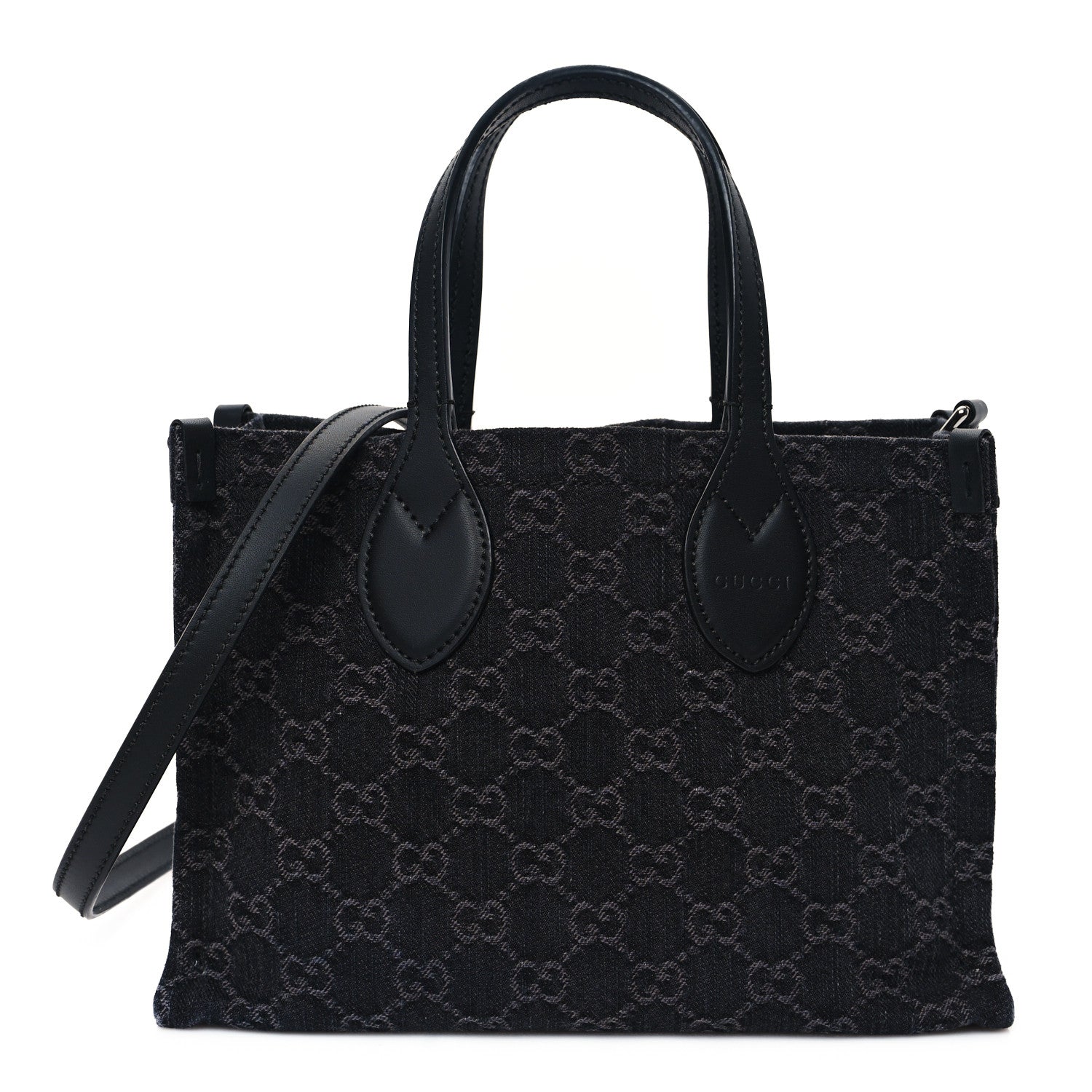 Gucci Denim Ophidia GG Monogram Tote Medium Black Grey 1 of 11