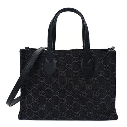 Gucci Denim Ophidia GG Monogram Tote Medium Black Grey 1 of 11