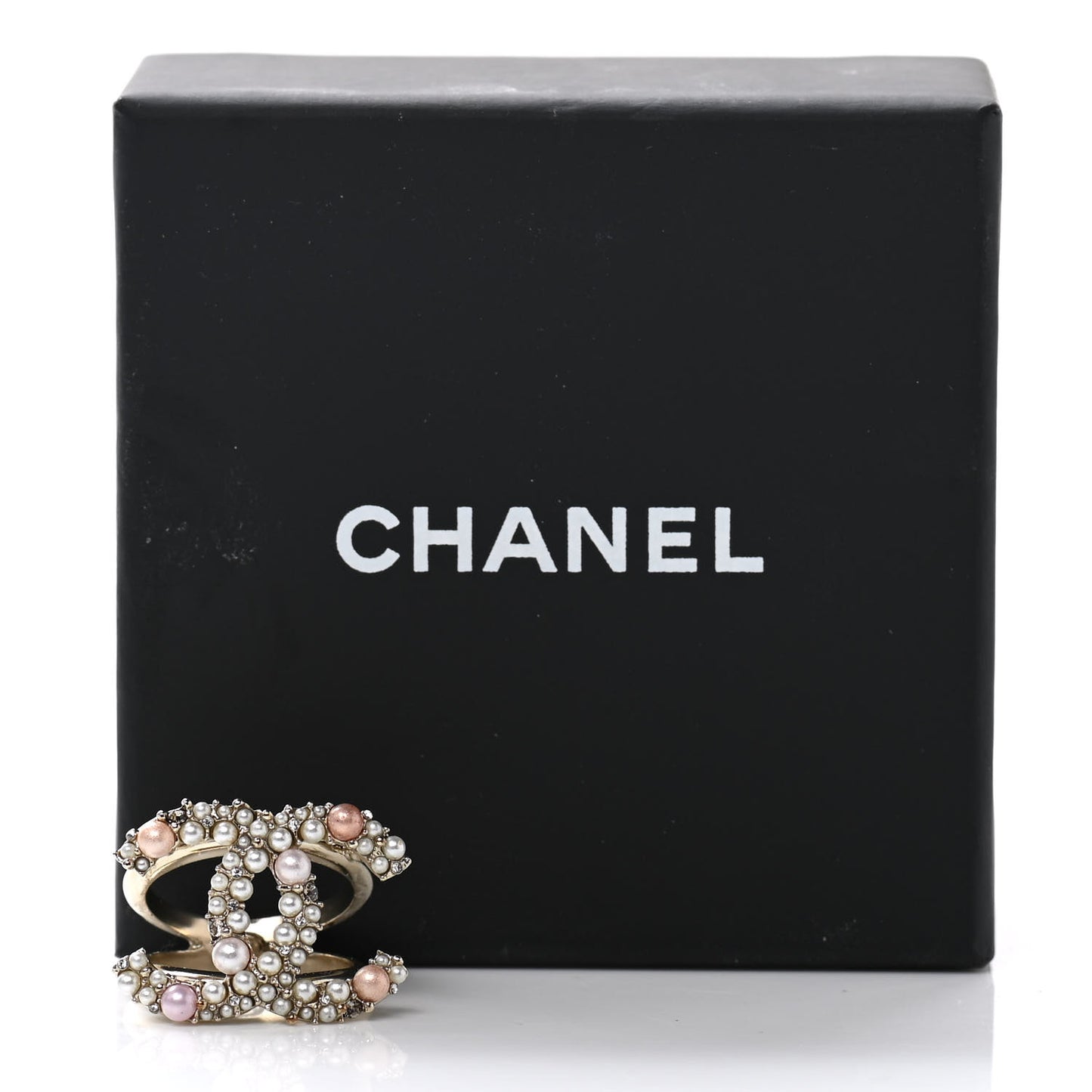 Pearl Crystal CC Charms Ring 6.25 Light Gold Pink