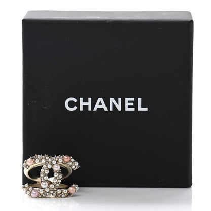 Chanel Pearl Crystal CC Charms Ring 6.25 Light Gold Pink 6 of 6
