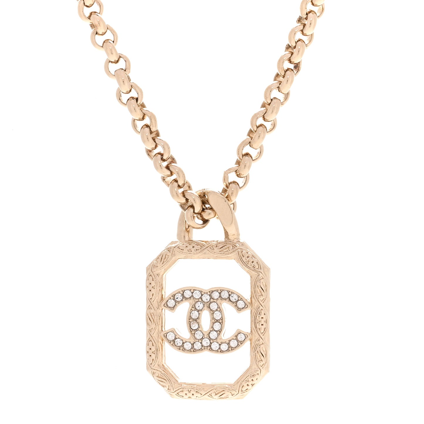 Crystal CC Square Pendant Necklace Gold