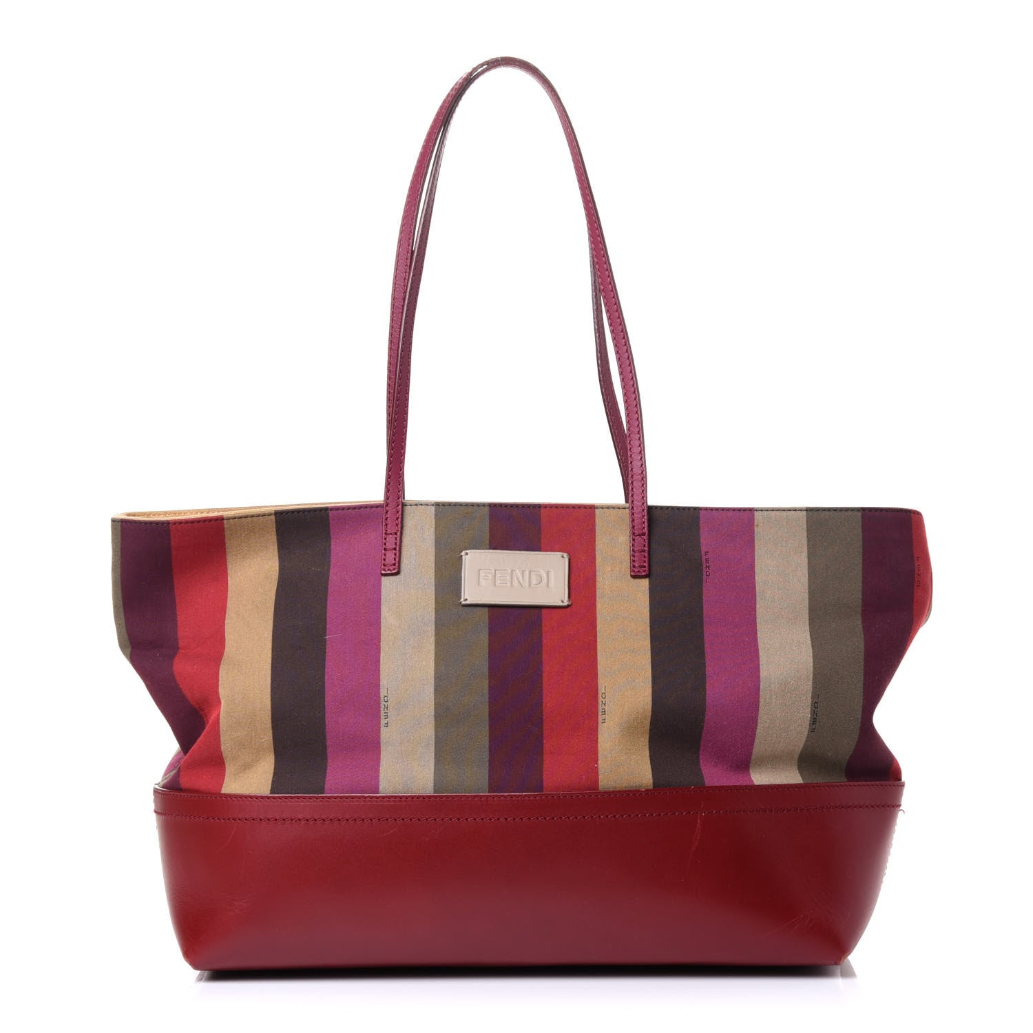 Fendi Pequin Striped Medium Roll Tote Bordeaux Multicolor Tobacco Lampone 1 of 8