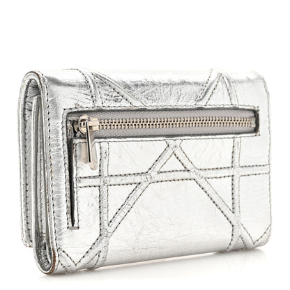 Christian Dior Ceramic Effect Deerskin Cannage Diorama Elancee Wallet Silver 3 of 13