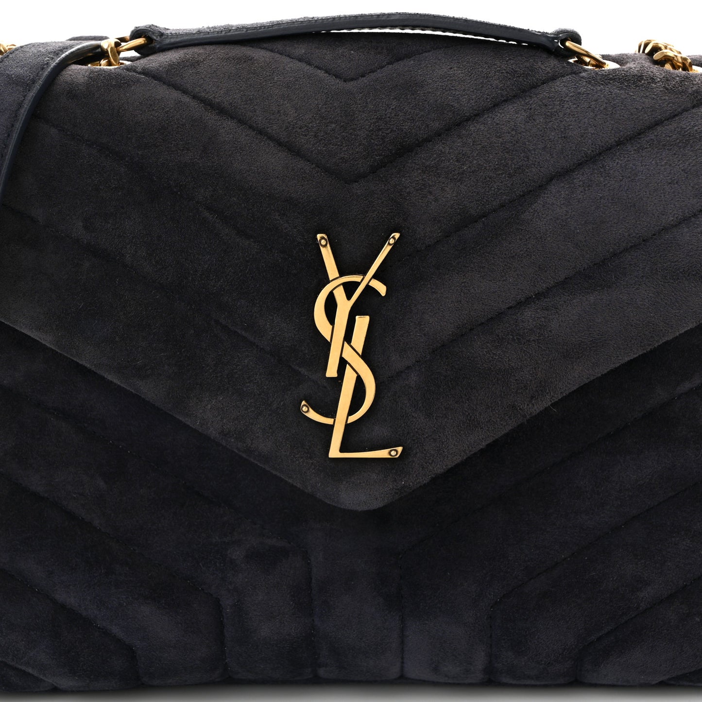 Suede Calfskin Y Quilted Monogram Small Loulou Chain Satchel Deep Marine