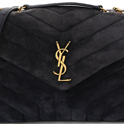 Saint Laurent Suede Calfskin Y Quilted Monogram Small Loulou Chain Satchel Deep Marine 8 of 11