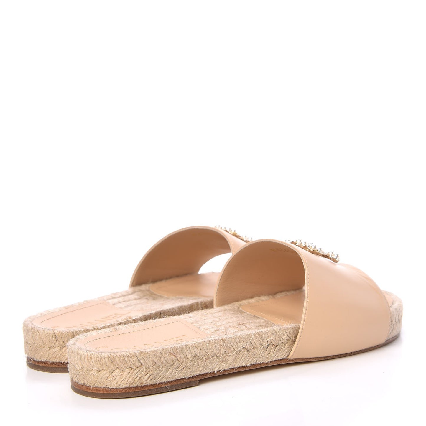 Lambskin Pearl CC Espadrille Slip On Sandals 37 Beige