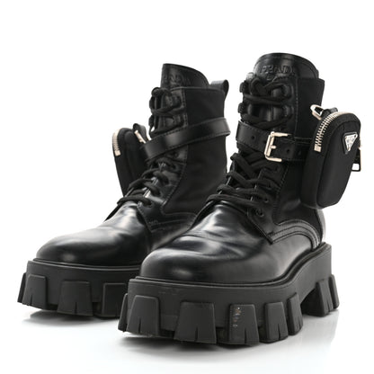 Prada Spazzolato Rois Nylon Metal Triangle Logo Monolith Pouch Pocket 55mm Boots 39 Black 3 of 12