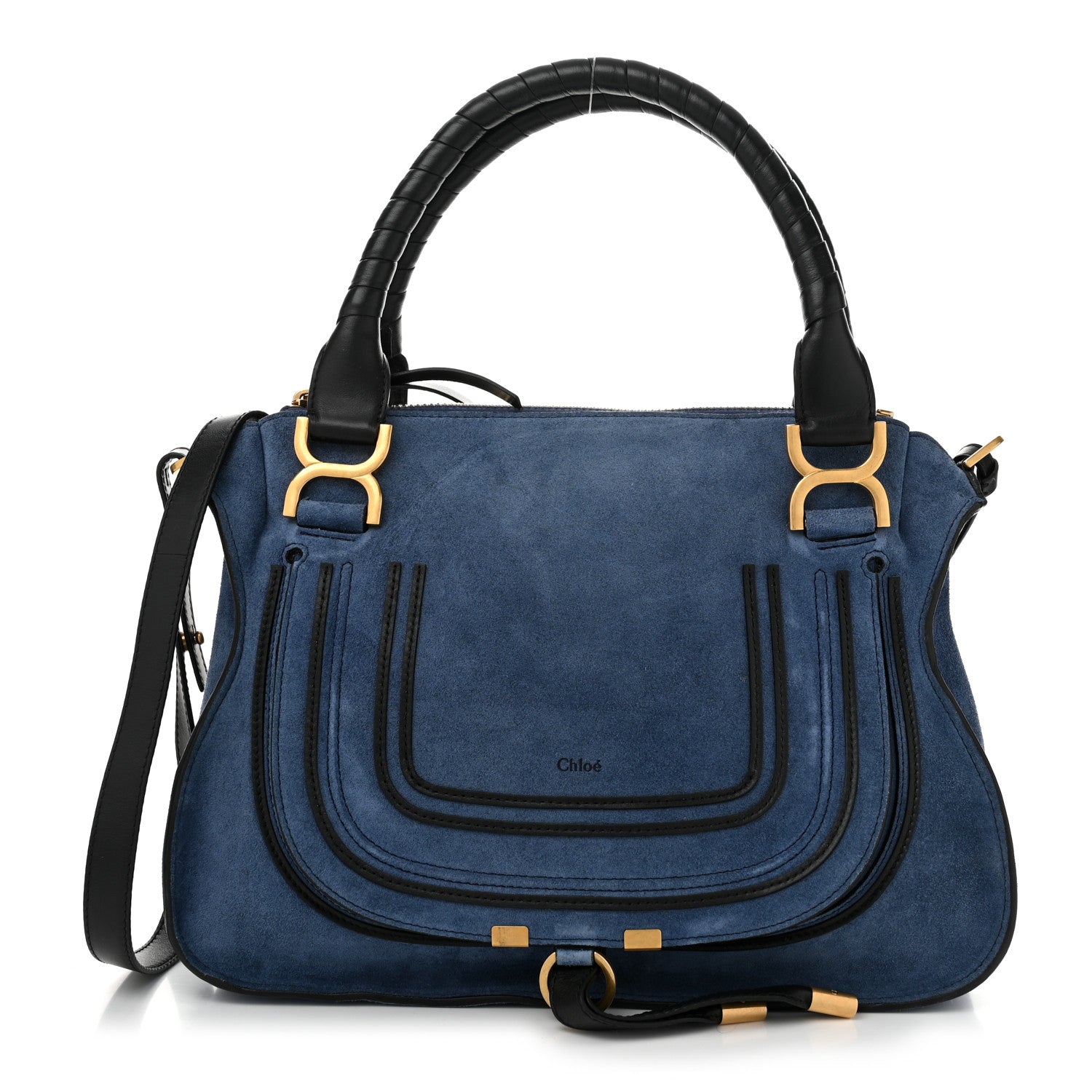 Chloe Suede Calfskin Braided Medium Marcie Double Carry Deep Denim 1 of 10