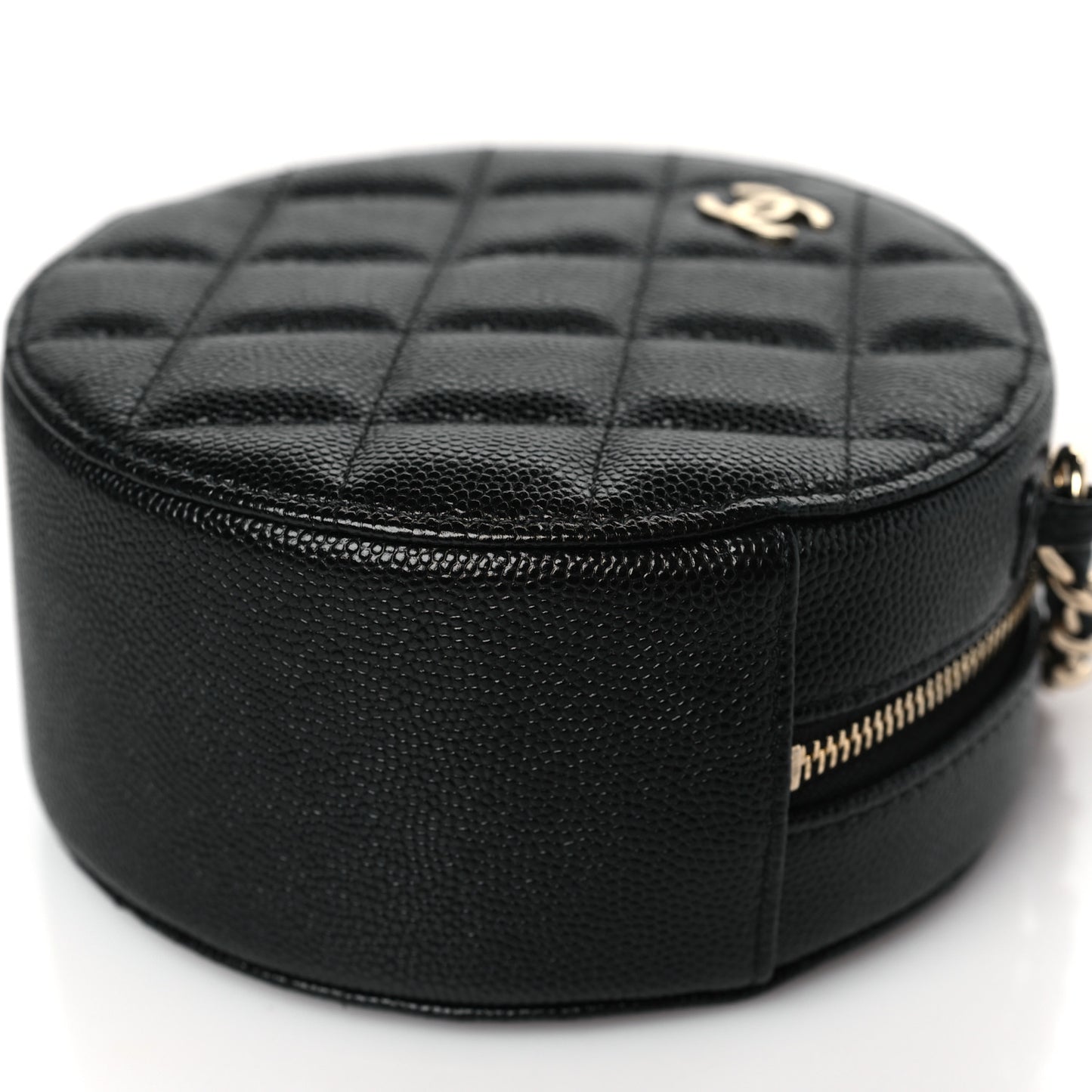 Caviar Quilted Small Round Bag With Chain Black