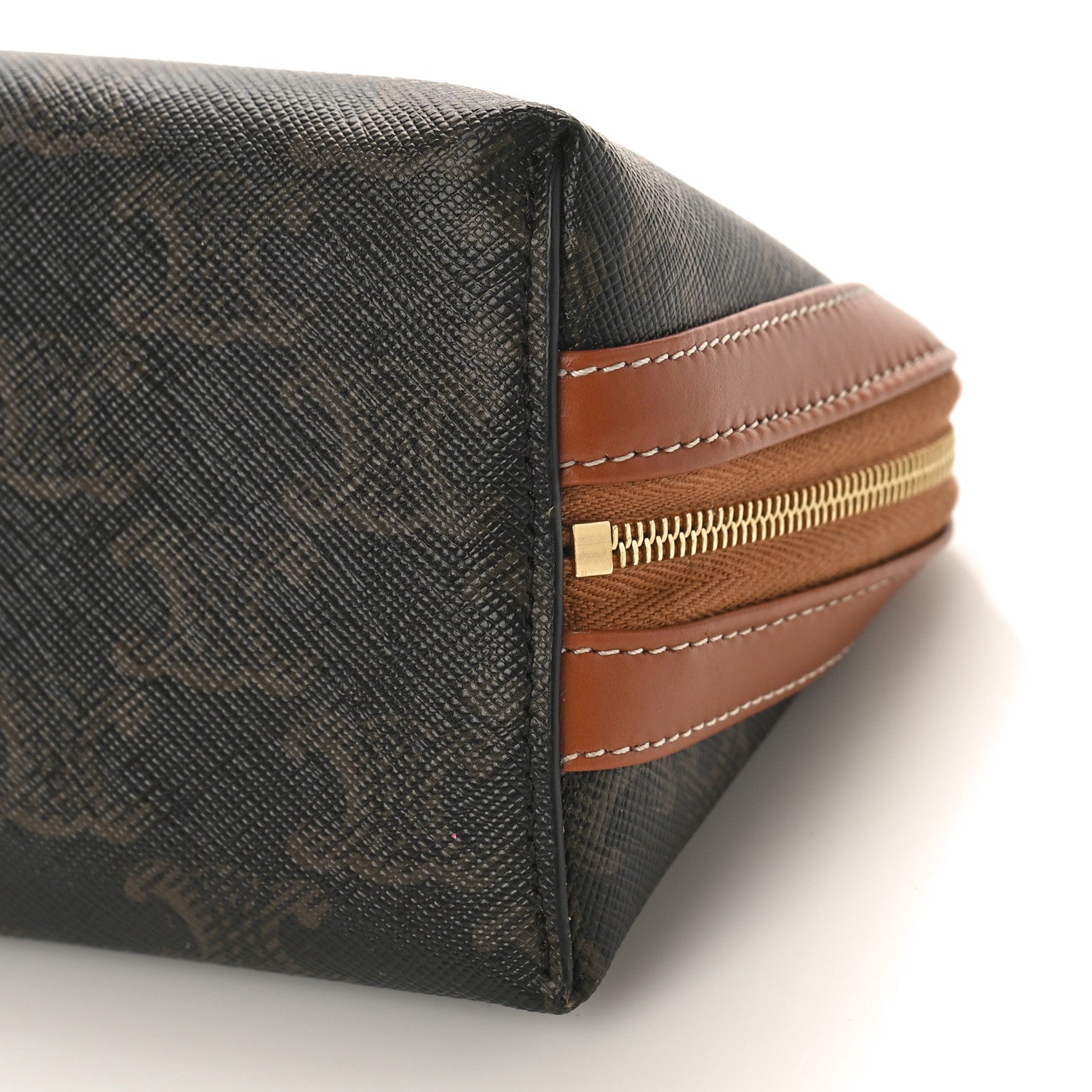 Celine Triomphe Canvas Calfskin Small Cosmetic Pouch Tan 7 of 7