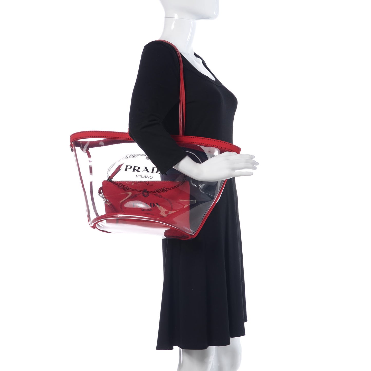 Plexiglass Calfskin Small Shopper Tote Rosso