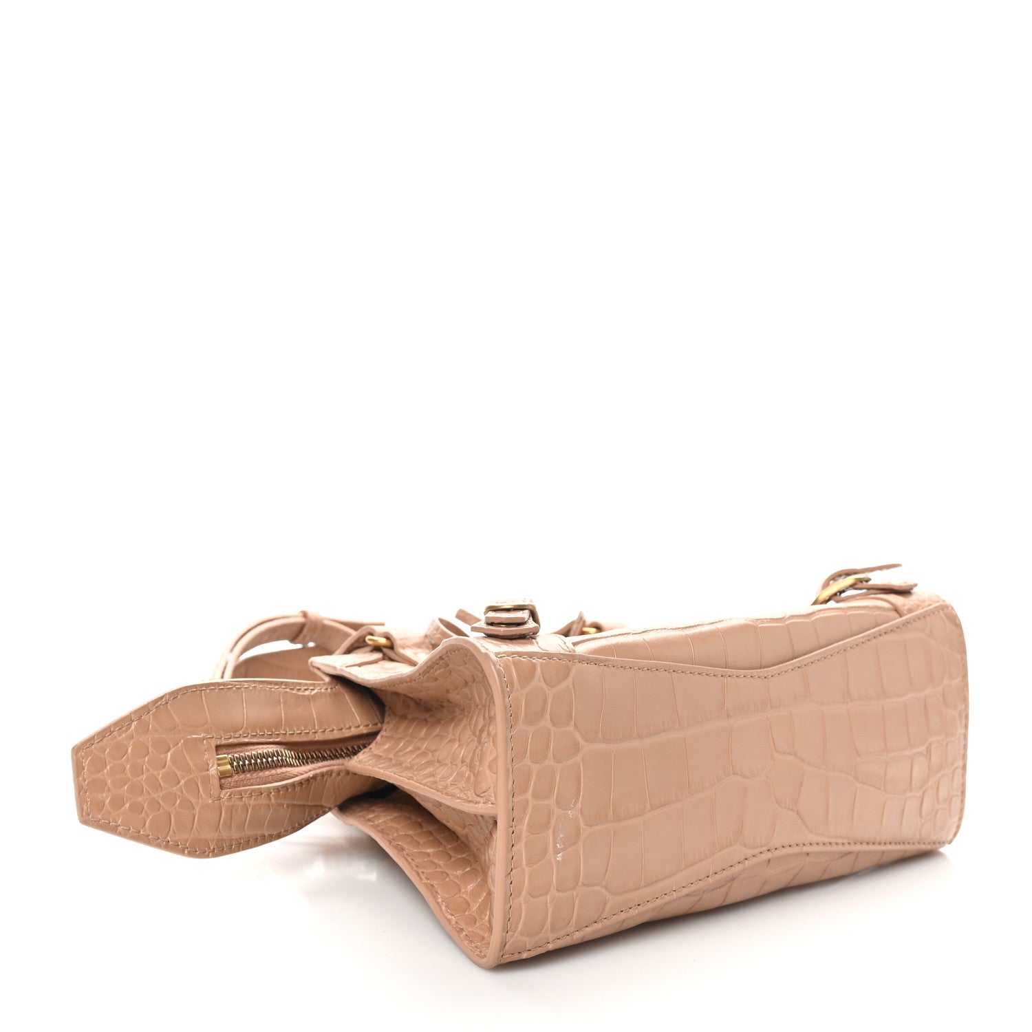 Balenciaga Shiny Supple Calfskin Crocodile Embossed Neo Classic Gold Hardware Mini City Nude Beige 4 of 10
