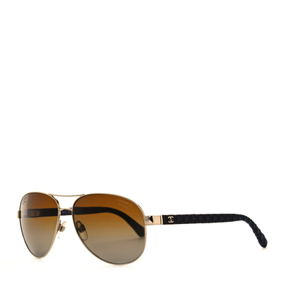 Chanel Lambskin Quilted CC Aviator Sunglasses 4204-Q Brown Gold 1 of 7