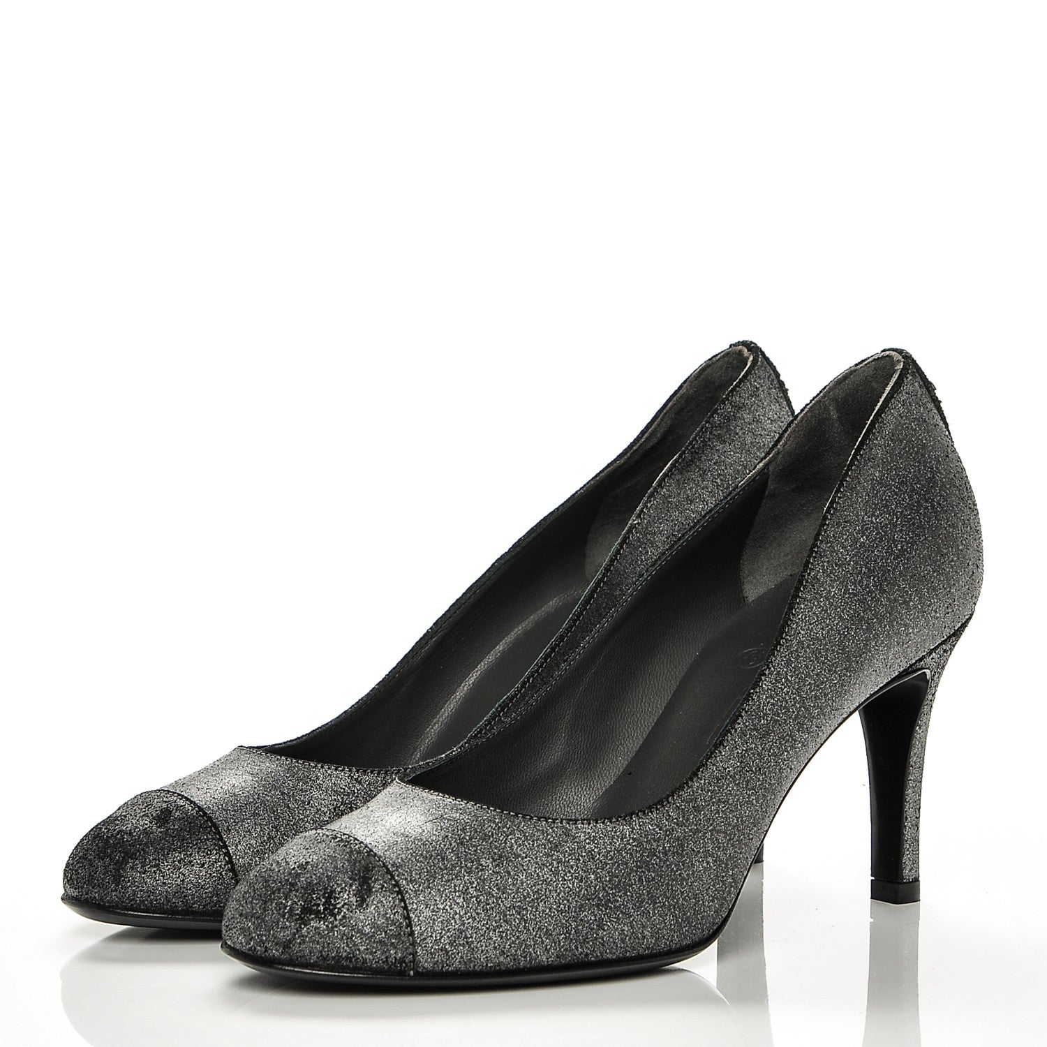 Chanel Distressed Suede CC Cap Toe Pumps 38 Anthracite 3 of 6