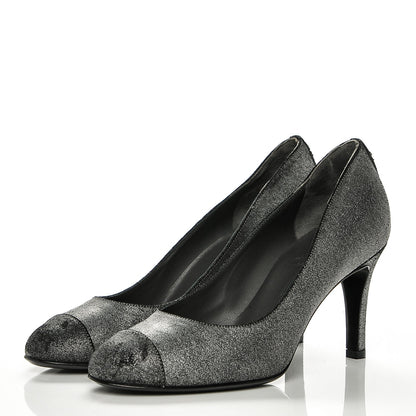 Chanel Distressed Suede CC Cap Toe Pumps 38 Anthracite 3 of 6