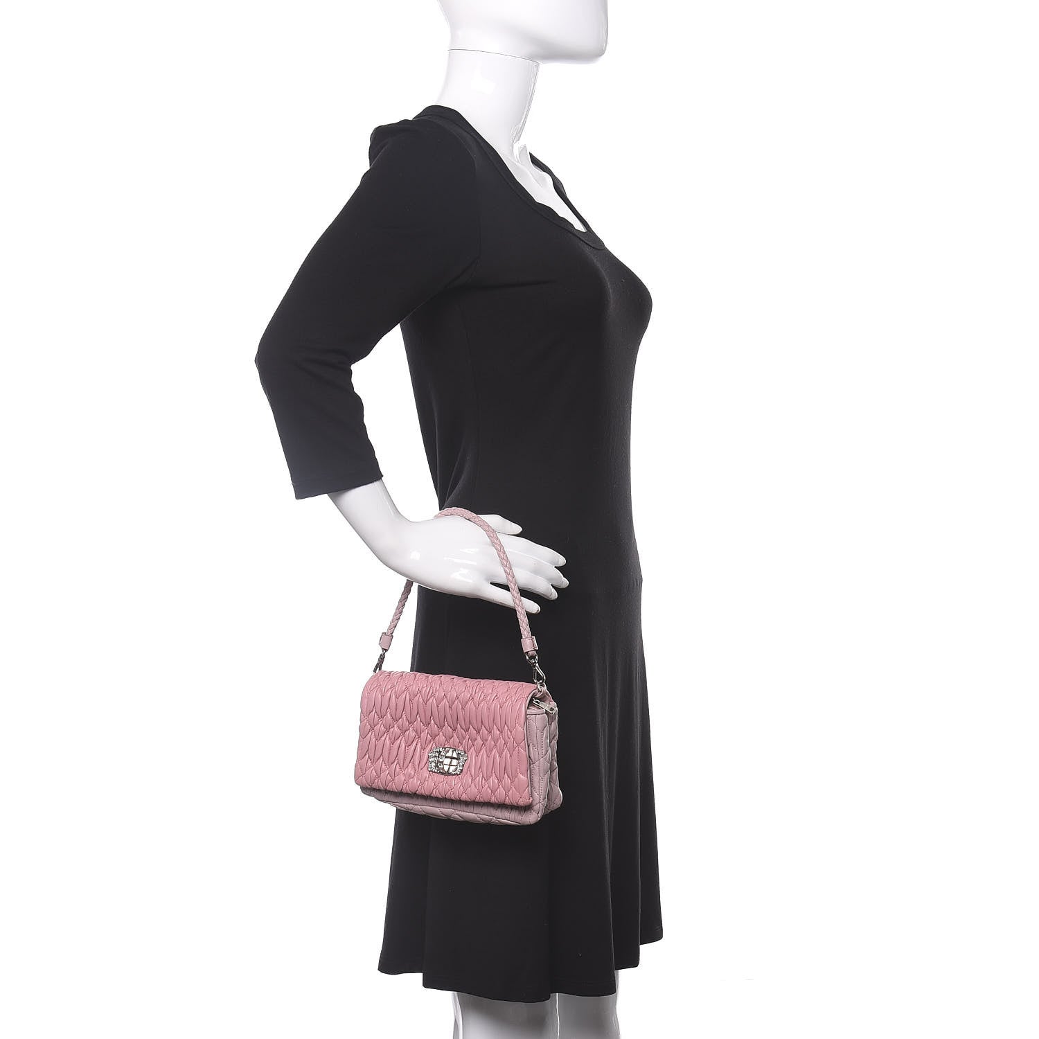 Miu Miu Nappa Matelasse Crystal Shoulder Bag Rosa 3 of 11