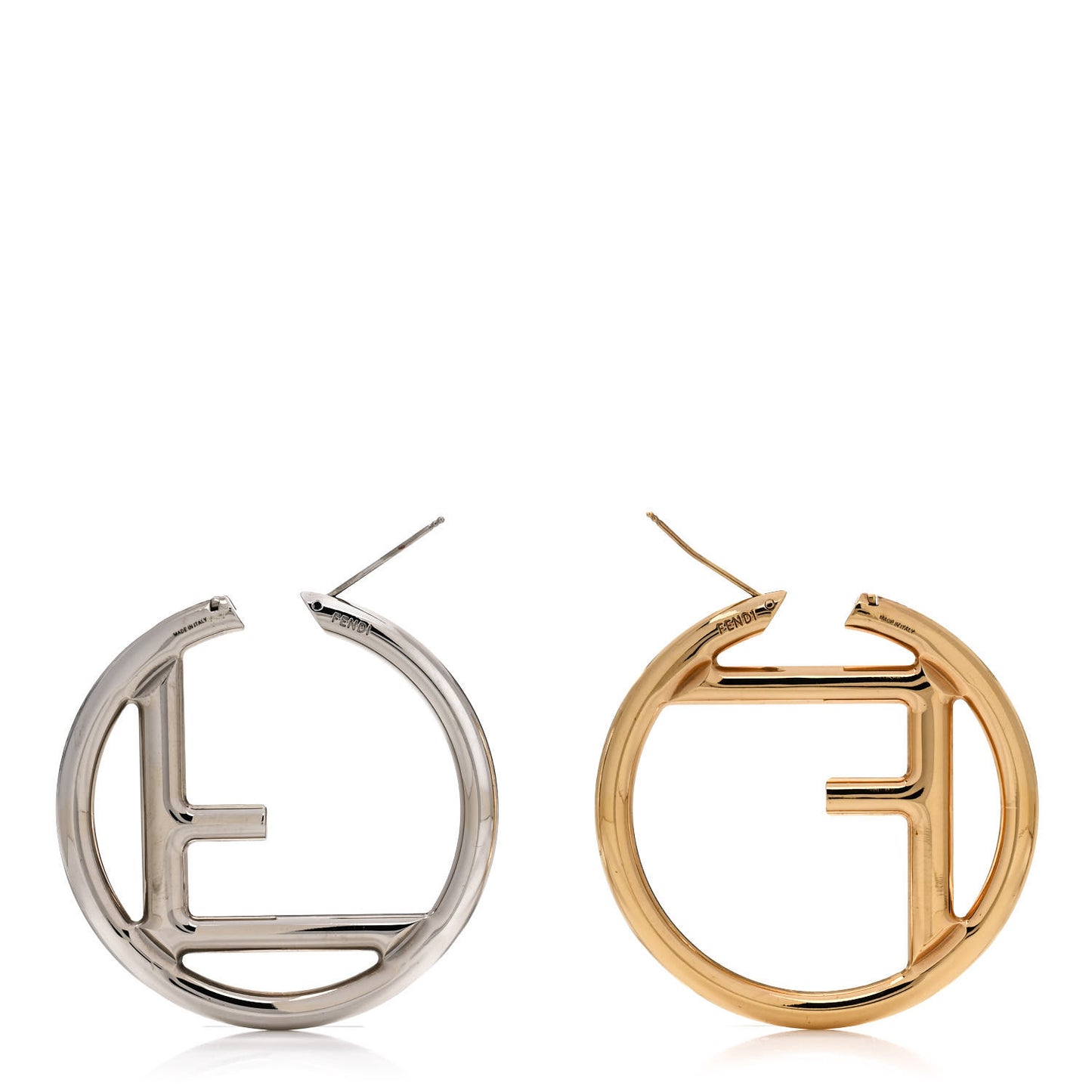 Metal FF Hoop Earrings Gold Silver