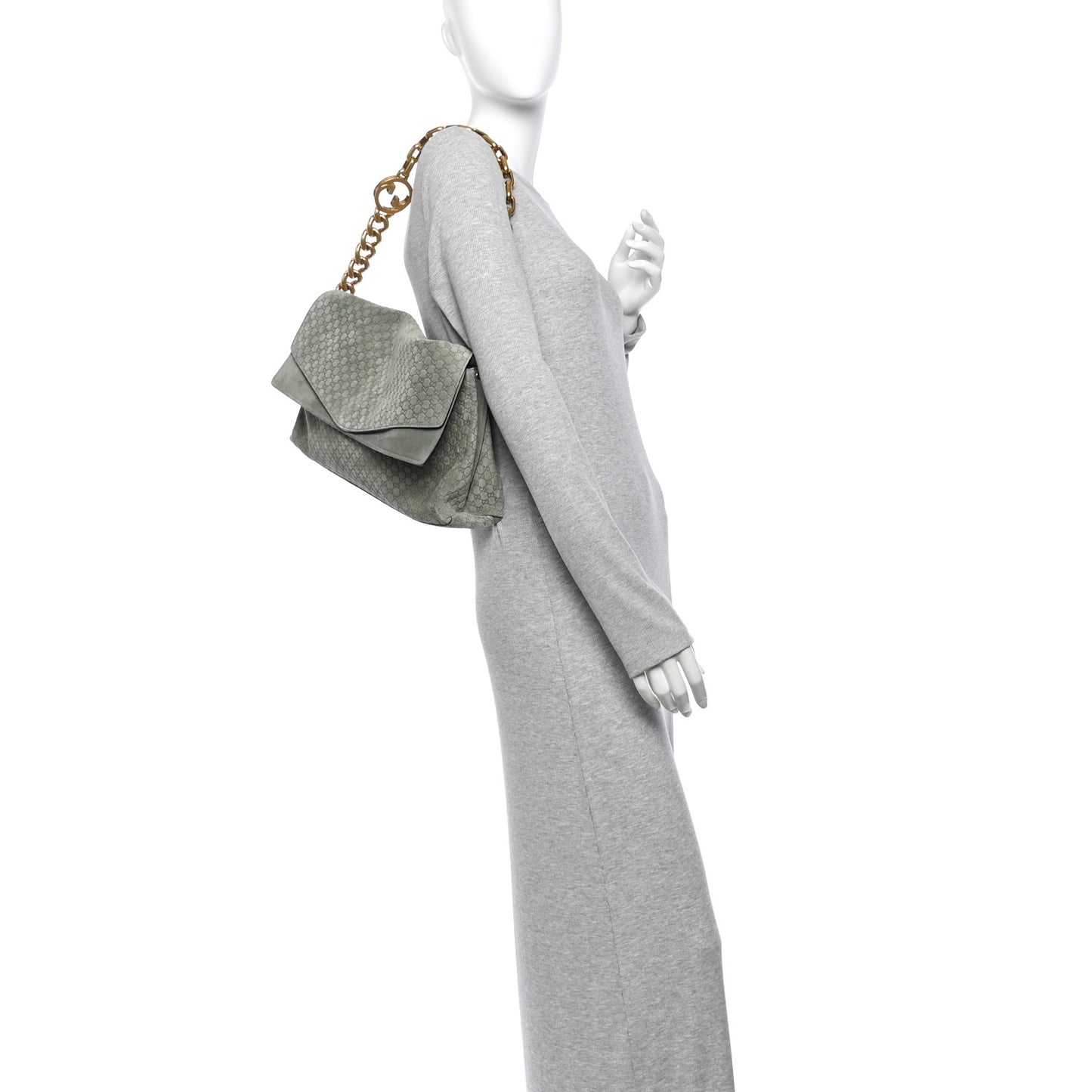Micro GG Suede Large Chain Shoulder Bag Sage Green