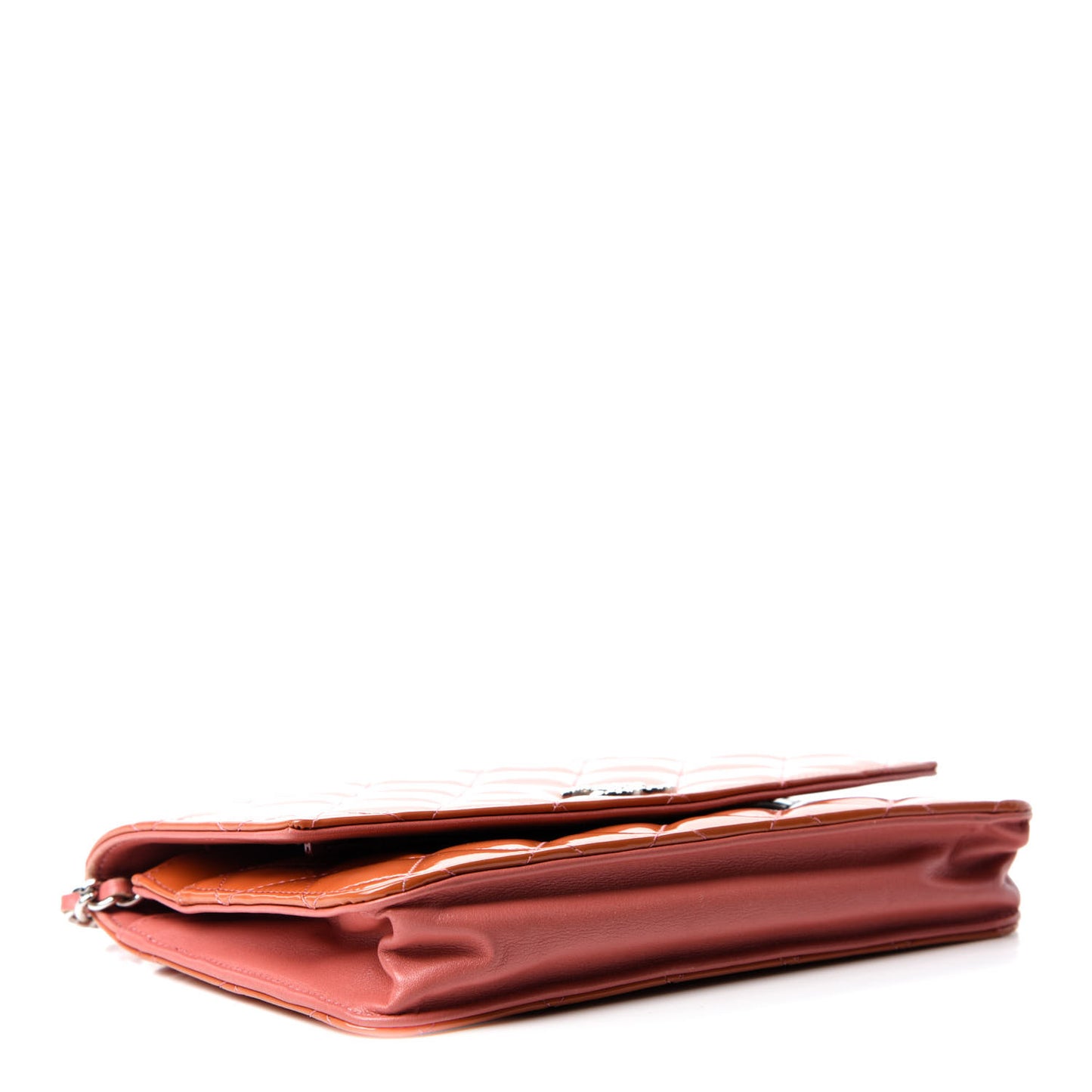 Patent Quilted Brilliant Wallet On Chain WOC Orange