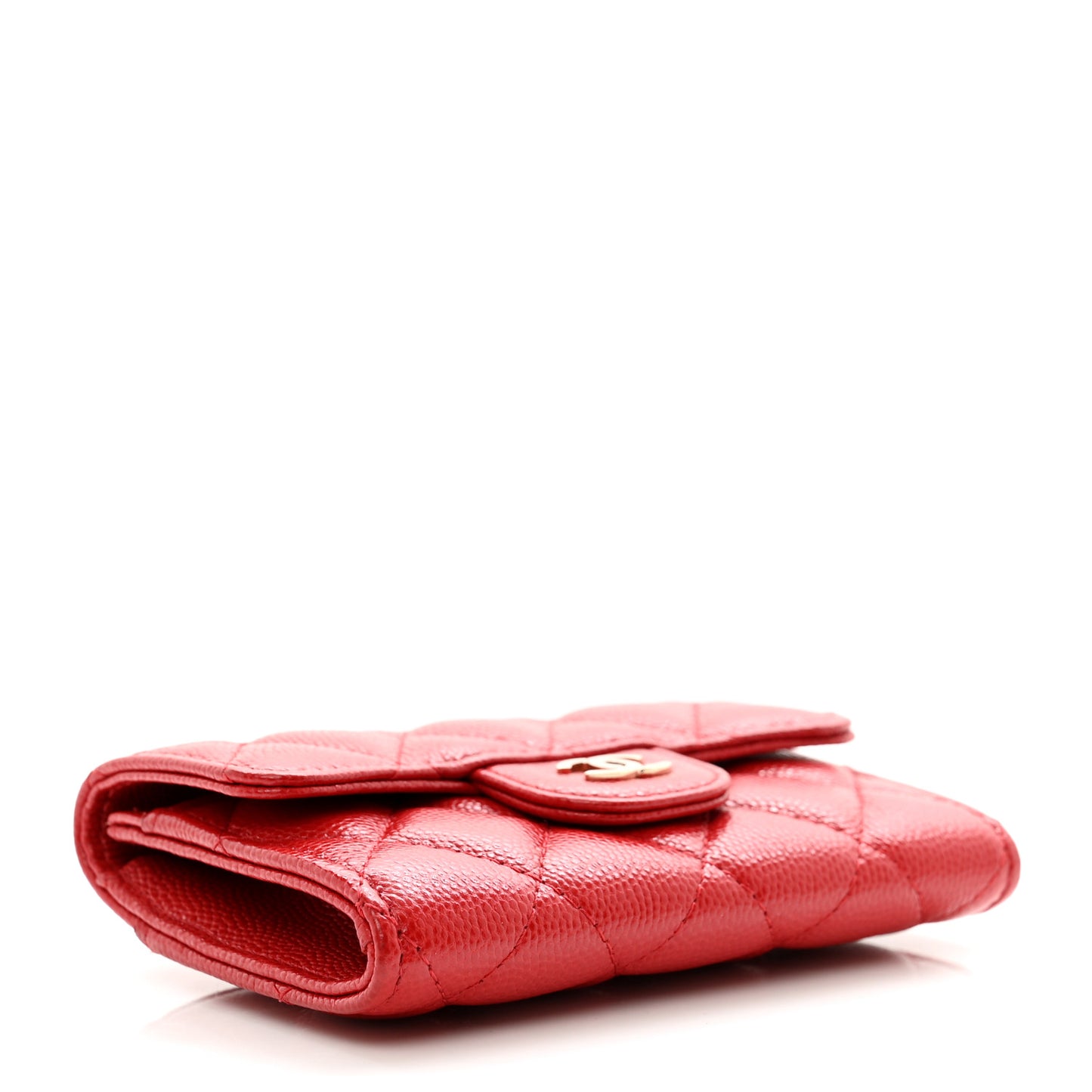 Caviar Quilted Flap Card Holder Wallet Red