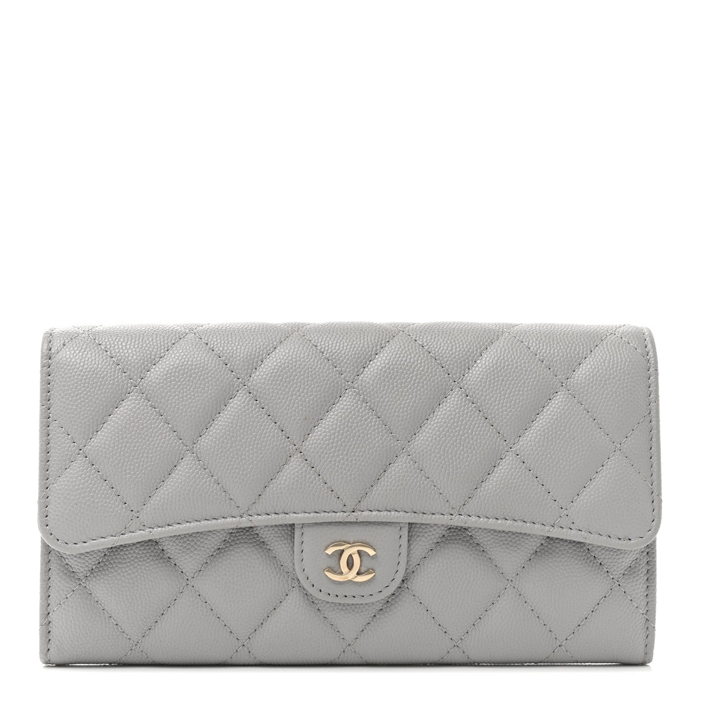 Caviar Quilted Large Gusset Flap Wallet Grey