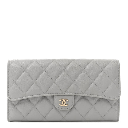 Chanel Caviar Quilted Large Gusset Flap Wallet Grey 1 of 7