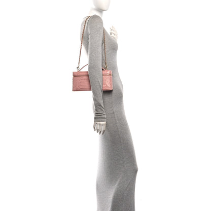 Chanel Calfskin Crocodile Embossed Crococo Top Handle Slim Vanity Case With Chain Pink 2 of 11