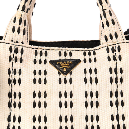 Prada Canapa Woven Tote White Black 9 of 9