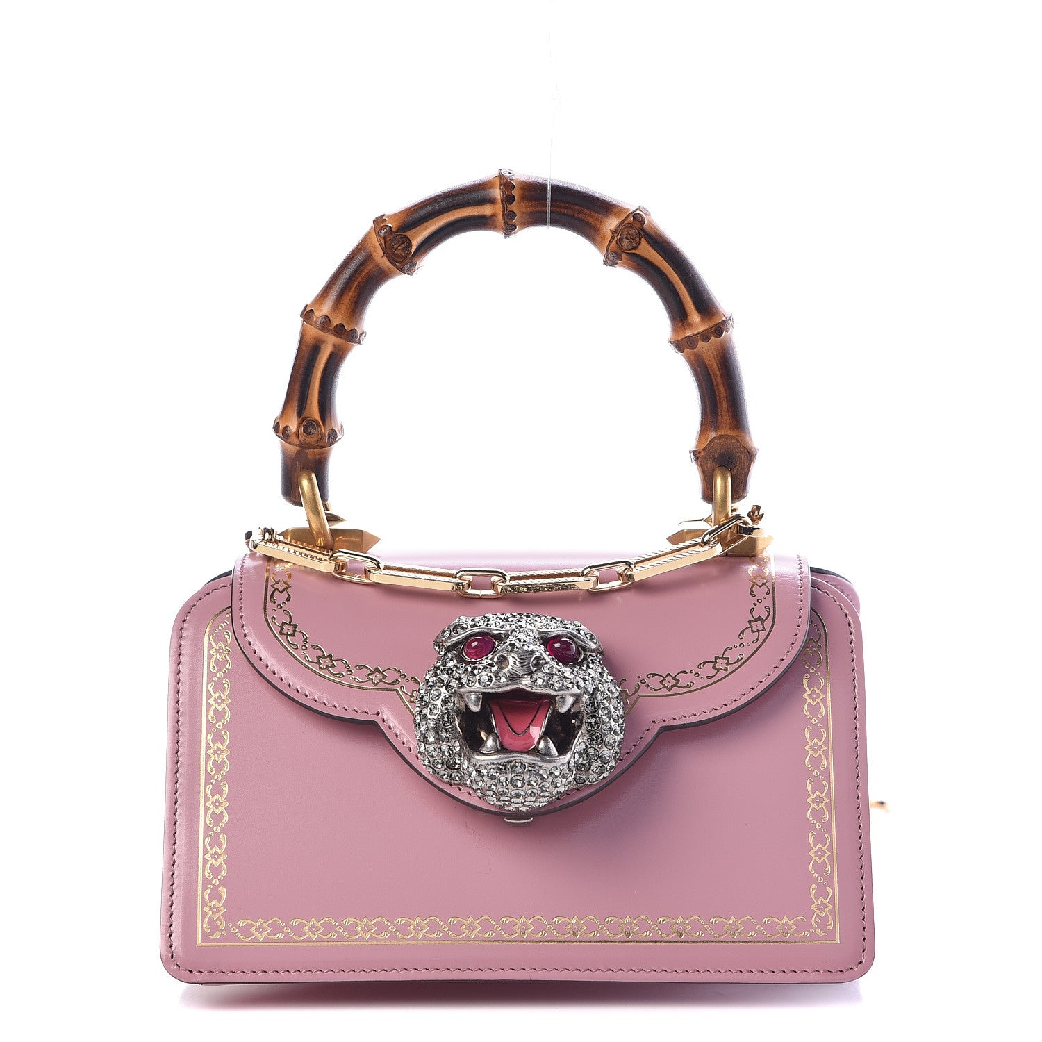 Gucci Calfskin Bamboo Crystal Mini Thiara Top Handle Bag Carmine Rose Gold 1 of 17