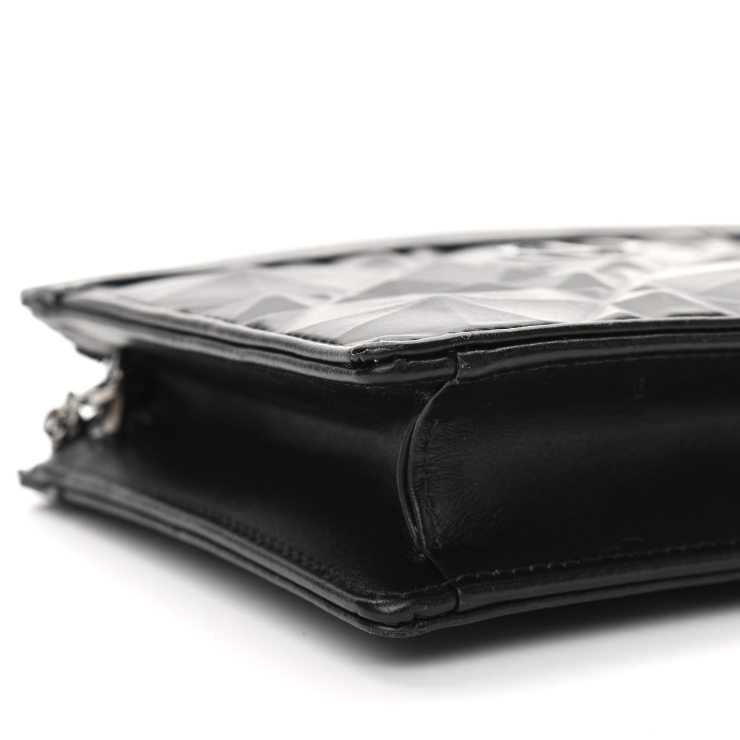 Calfskin Macrocannage Diamond Caro Zipped Pouch With Chain Black