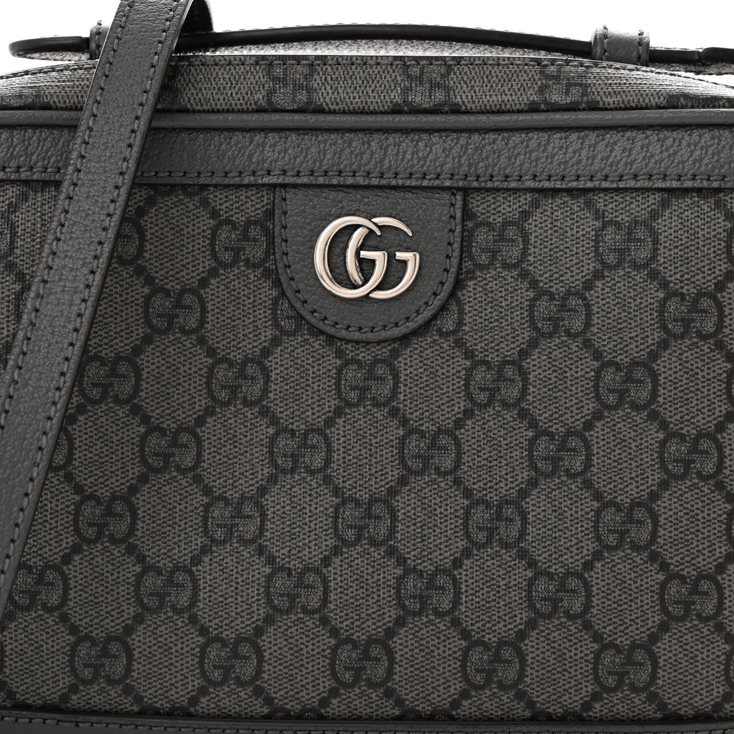 Gucci GG Supreme Monogram Textured Dollar Calfskin Small Ophidia Top Handle Shoulder Grey Black Graphite Grey 8 of 15