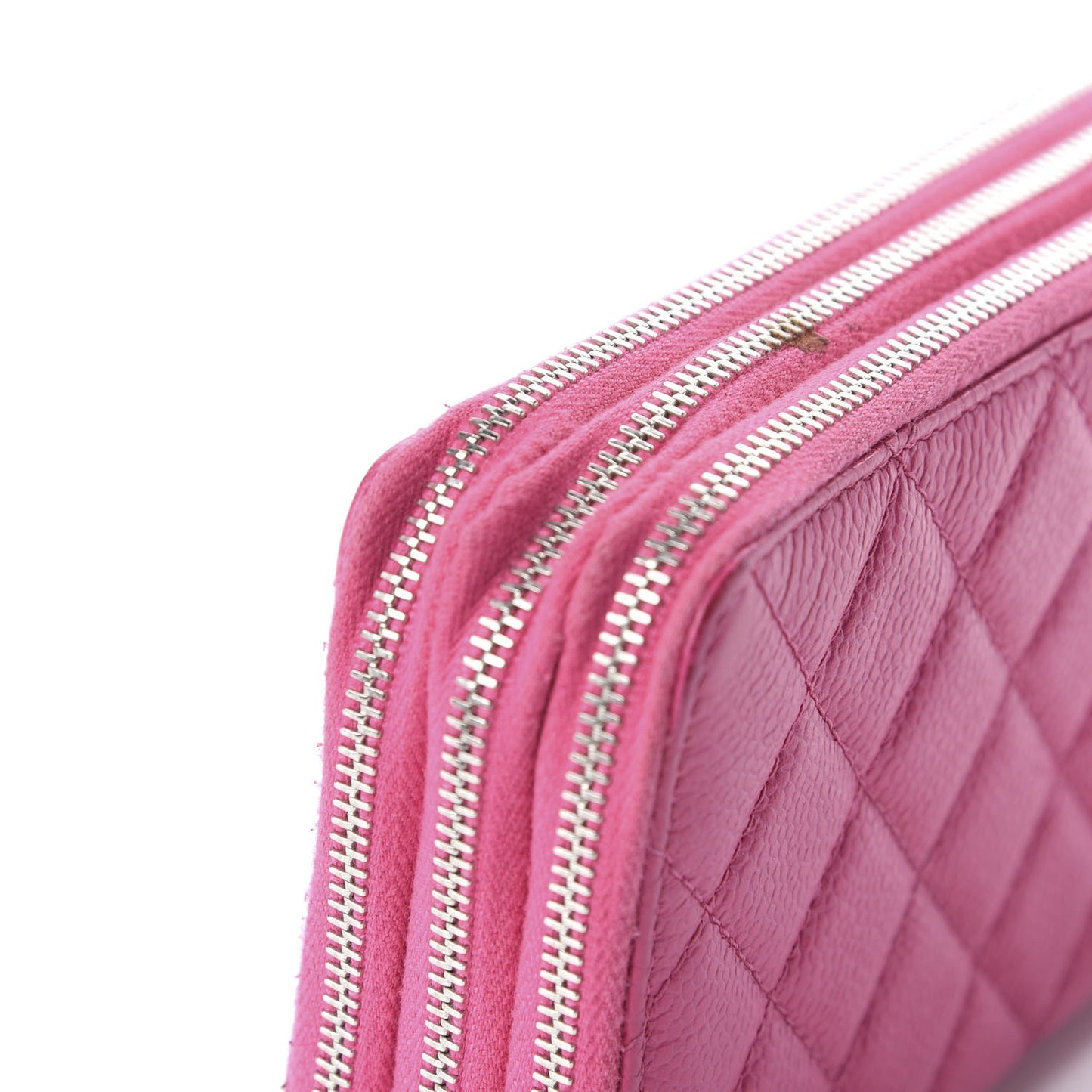 Caviar Quilted Triple Zipper Wallet Pink
