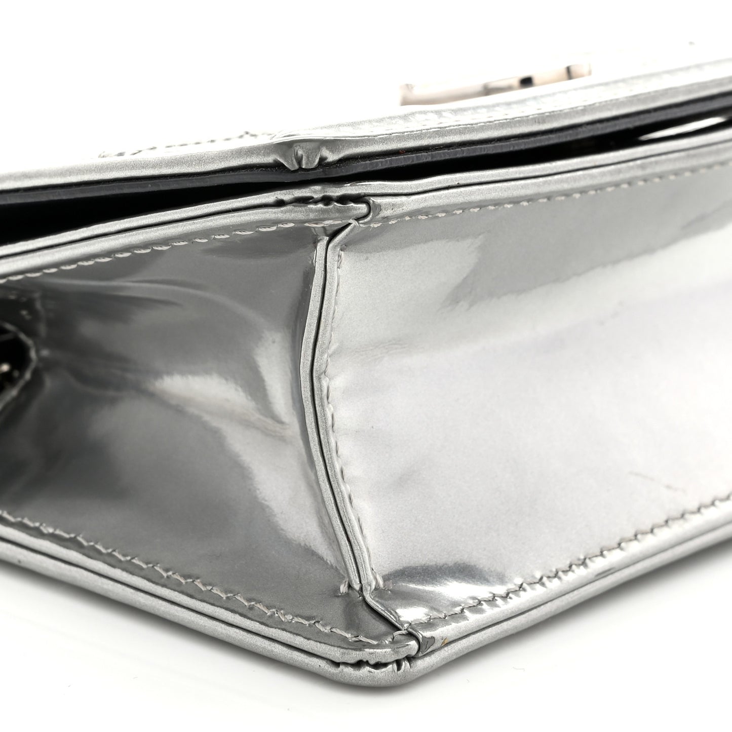 Metallic Patent Micro-Cannage Baby Diorama Flap Bag Silver