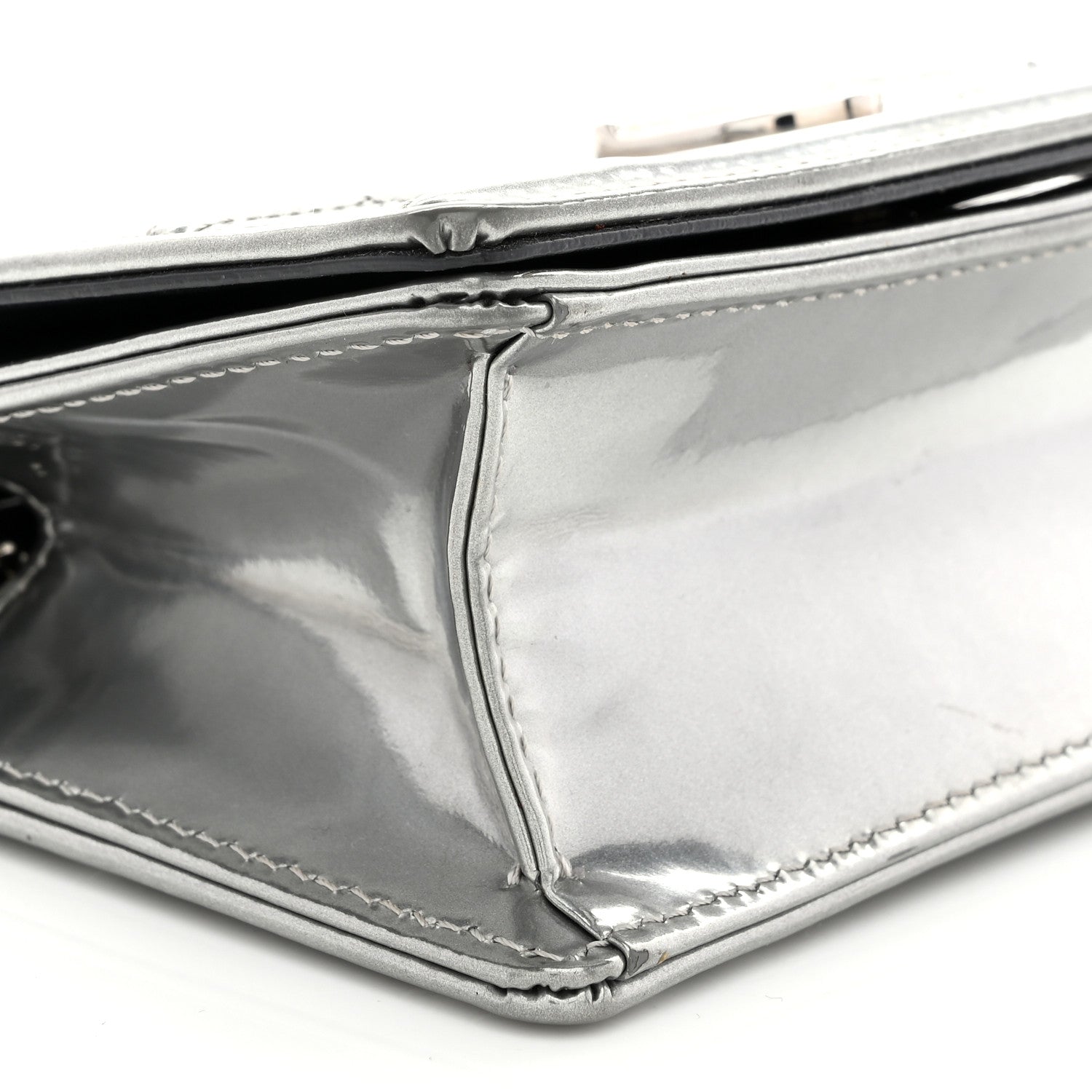 Christian Dior Metallic Patent Micro-Cannage Baby Diorama Flap Bag Silver 9 of 10