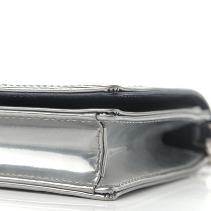 Christian Dior Metallic Patent Micro-Cannage Diorama Wallet on Chain Pouch Silver 9 of 12