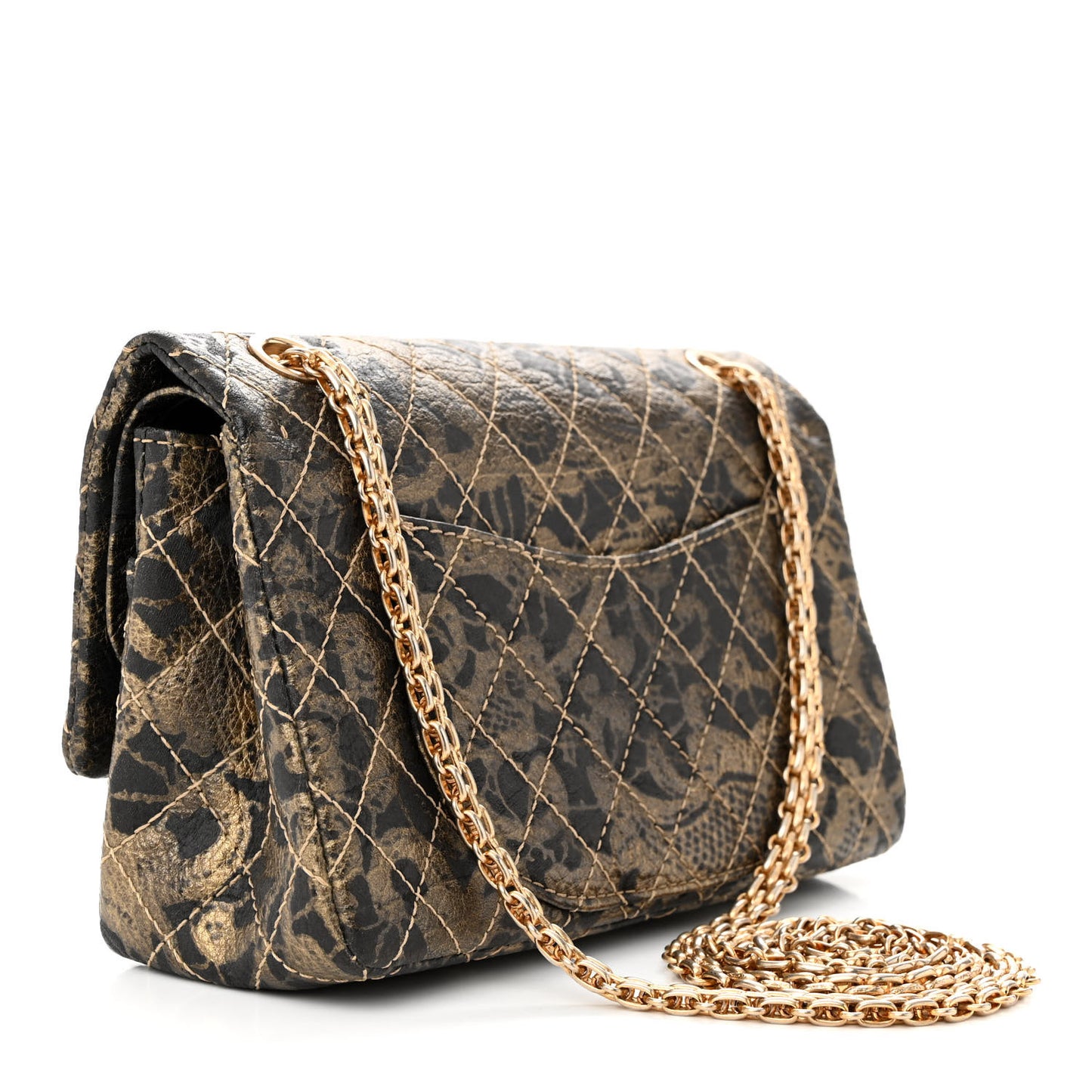 Printed Grained Calfskin 2.55 Reissue 225 Flap Black Gold