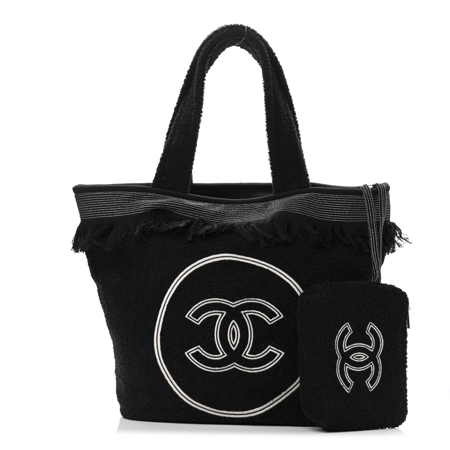 Chanel Terry Cotton CC Beach Tote Towel Set Black 1 of 12