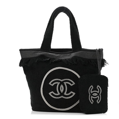 Chanel Terry Cotton CC Beach Tote Towel Set Black 1 of 12