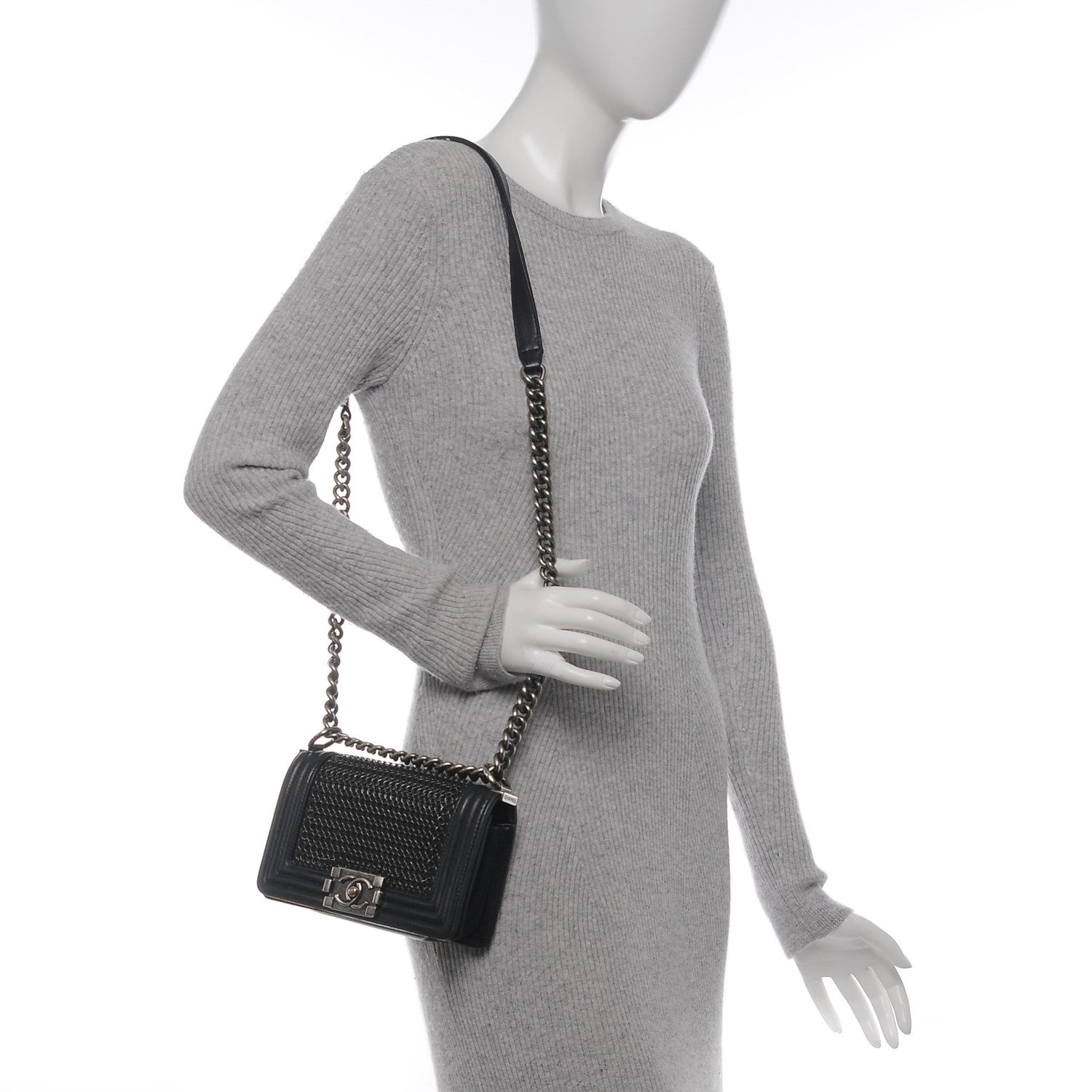 Chanel Lambskin Quilted Small Chain Mail Boy Flap Black 2 of 8