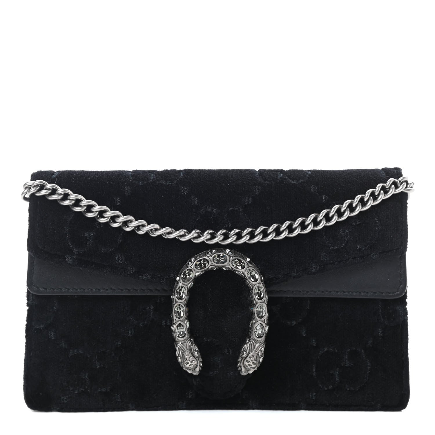Gucci Velvet GG Monogram Super Mini Dionysus Shoulder Bag Black 1 of 8