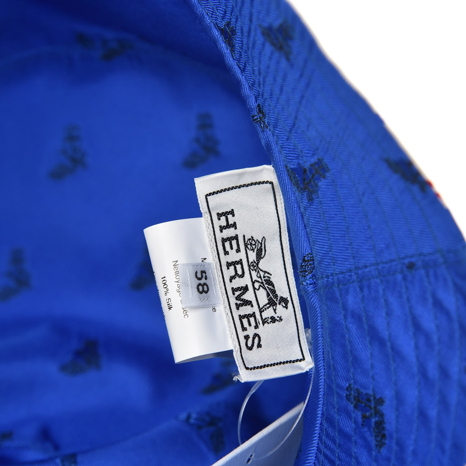 Hermes Silk Brides De Gala en Desordre Reverso Bucket Hat 58 Bleu Dur 5 of 5