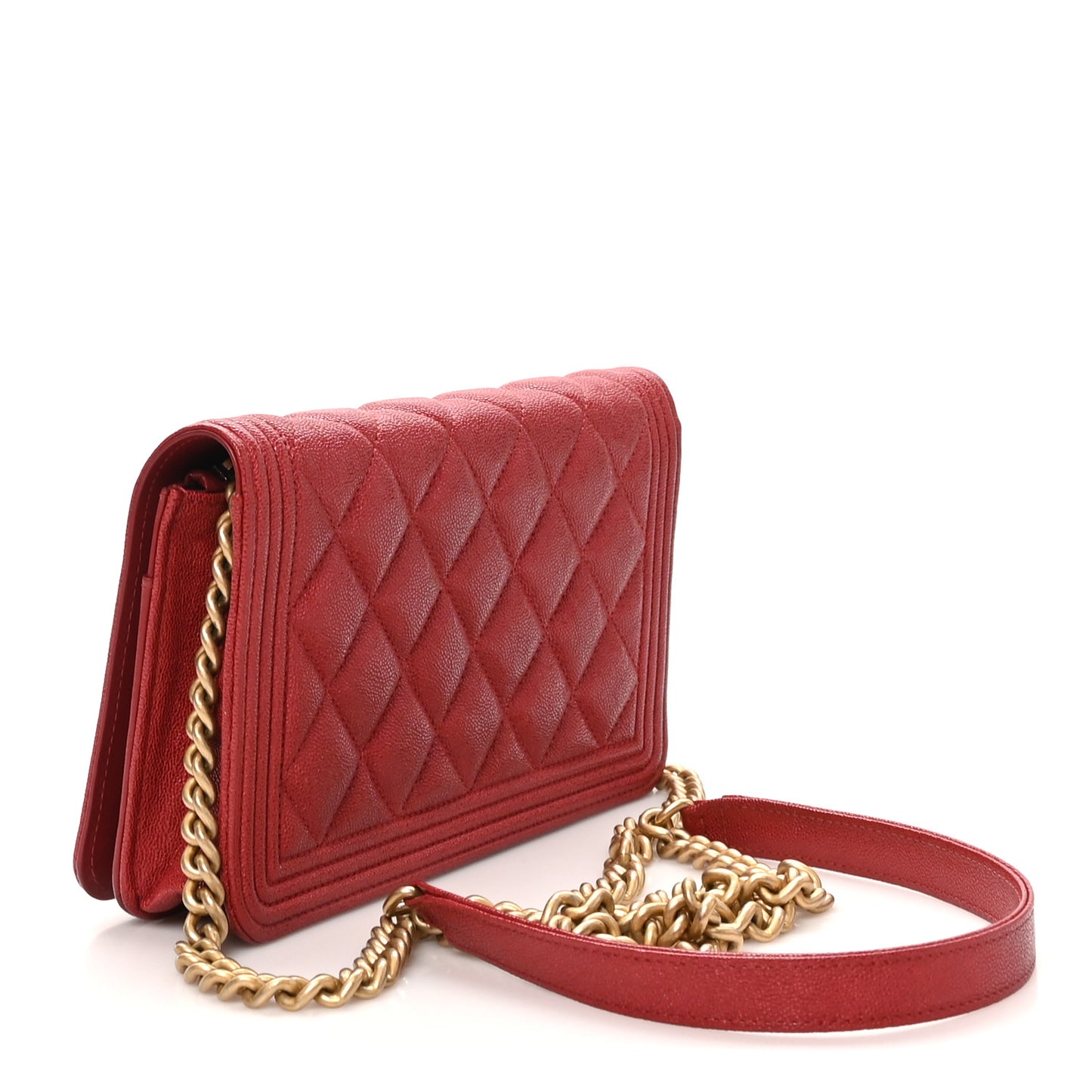 Caviar Quilted Boy Wallet On Chain WOC Red