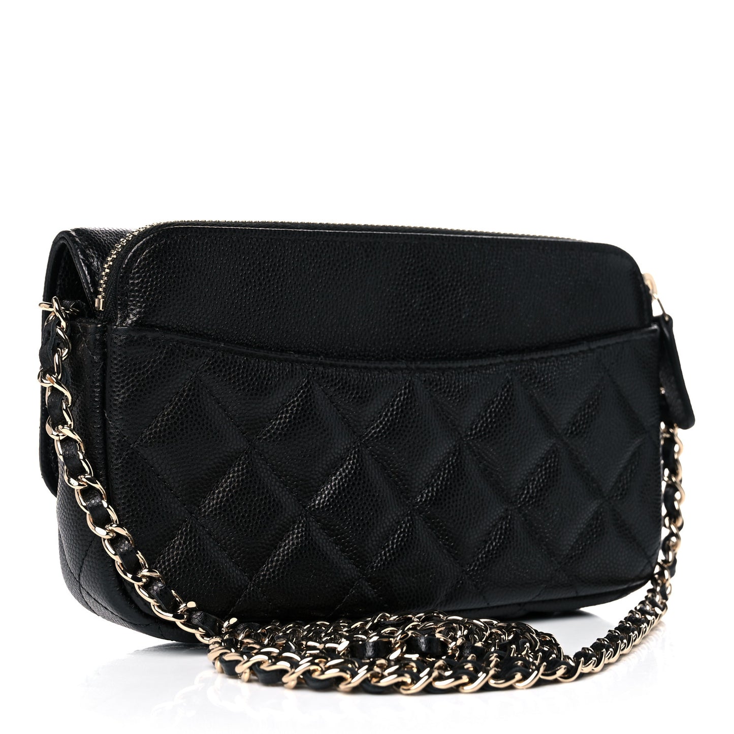 Caviar Quilted Flap Phone Holder With Chain Black