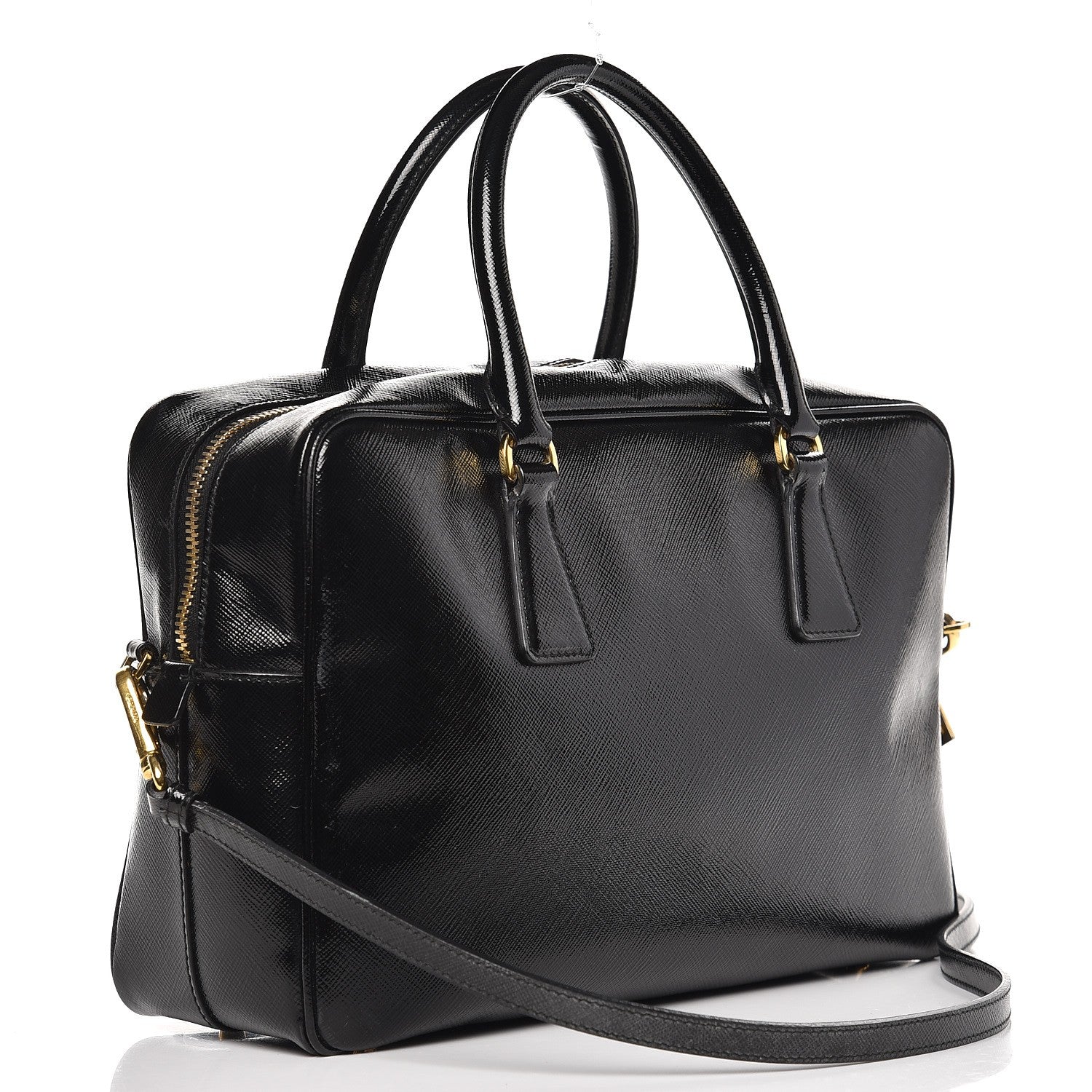 Prada Saffiano Vernice Bauletto Black 4 of 10